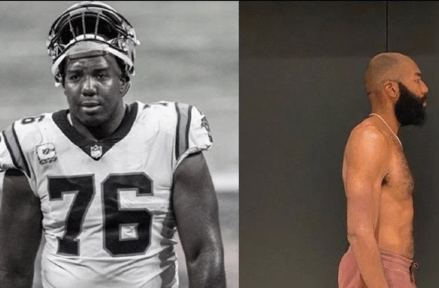 Russell Okung duas fotos, antes e depois 